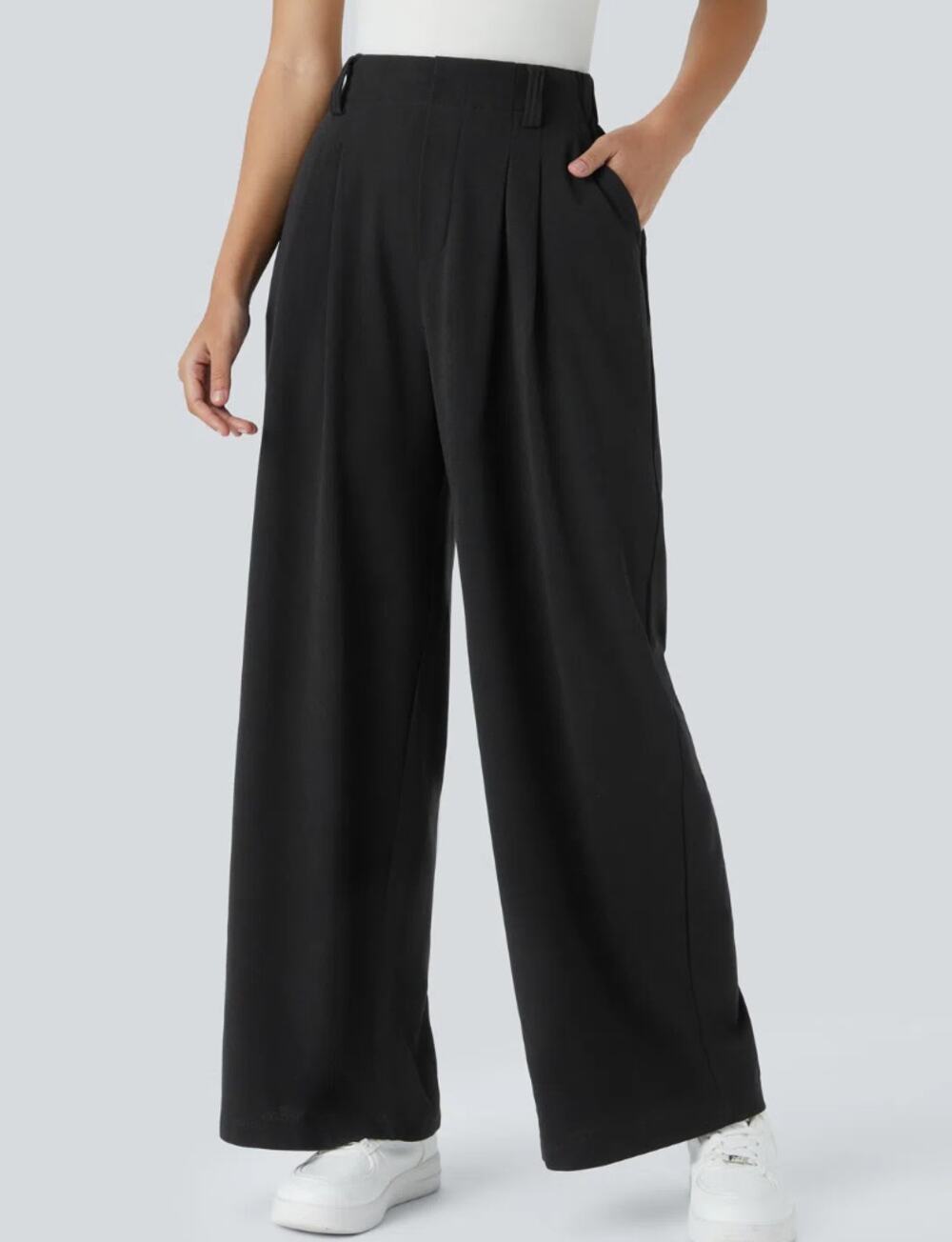 NWT Halara Women's Flex™ High Waisted Pocket Wide Leg Waffle Work Pants Black XL
